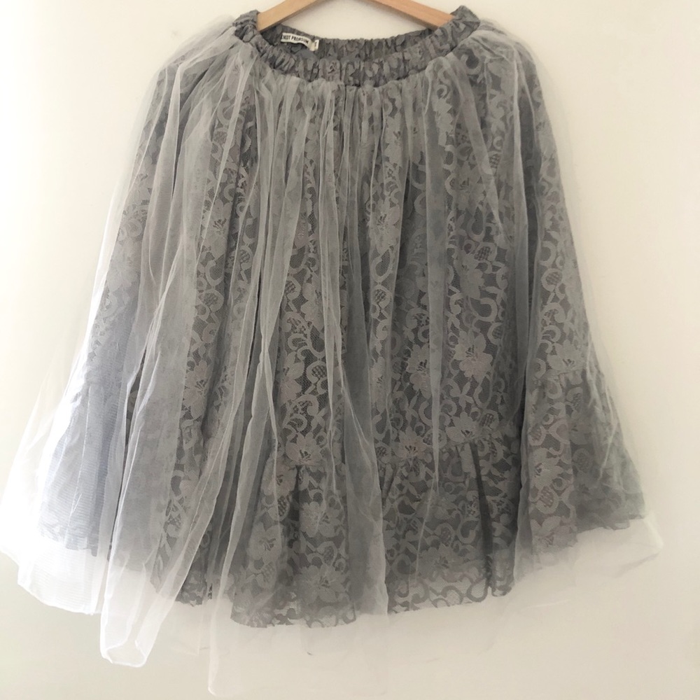 Grey TuTu Puffy Lace Lolita midi Skirt